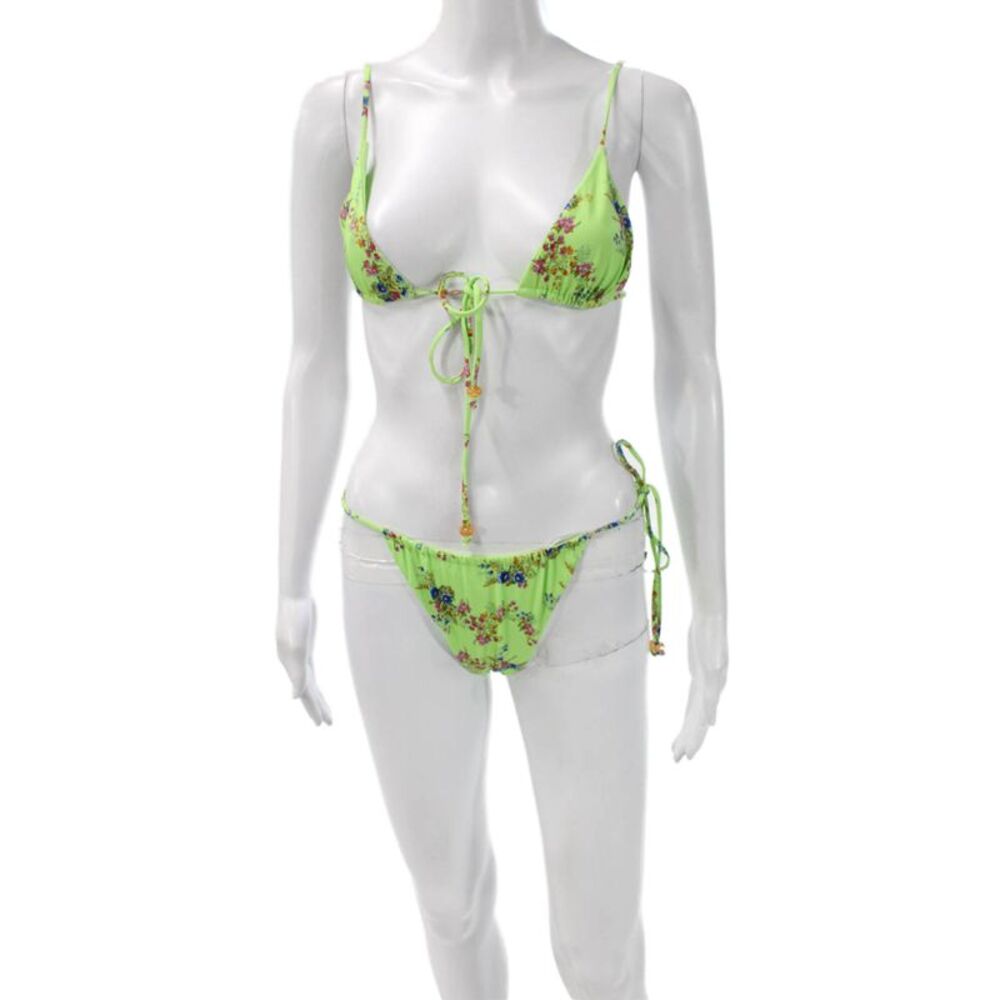 Four Three Seven Womens Floral Green Recycled Nylon Bikini Size S